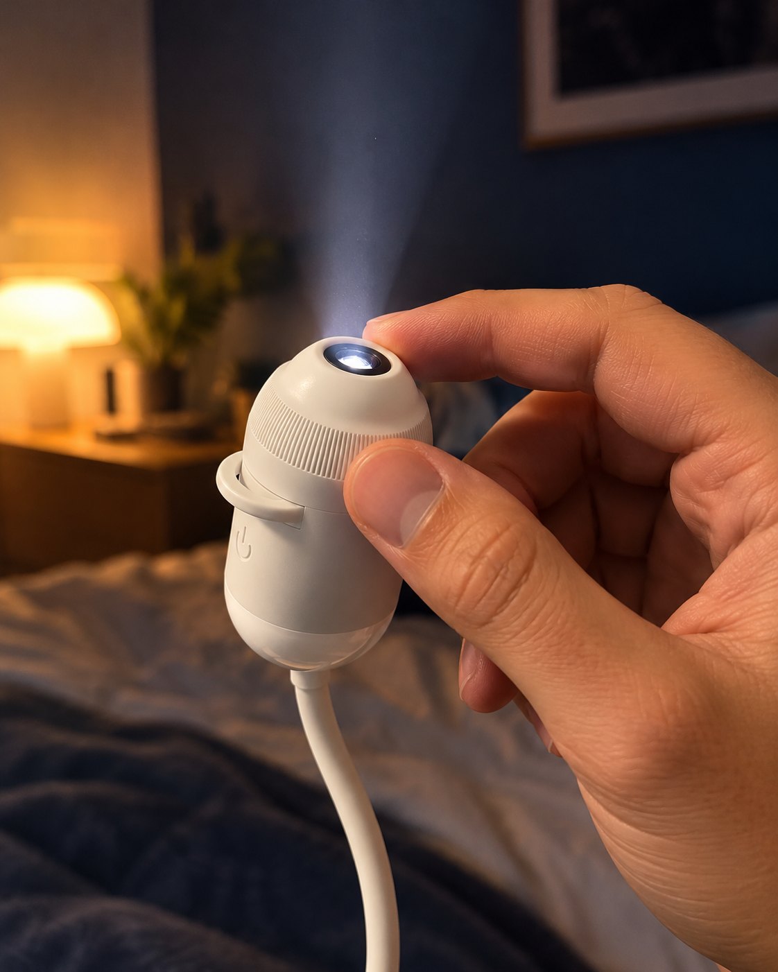 Une main tourne la tête du projecteur pour faire le point